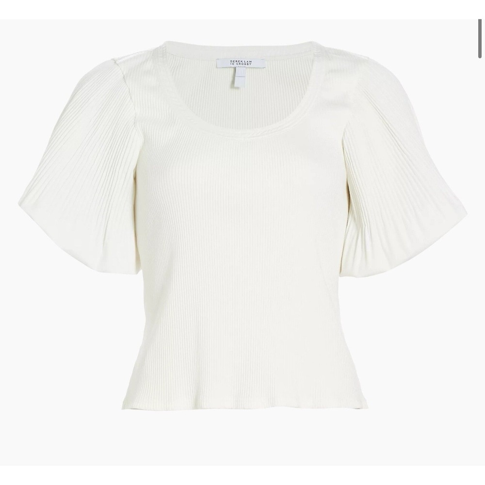 Derek Lam 10 Crosby Ribbed Puff-Sleeve Top White. NWT $225 Sz M.